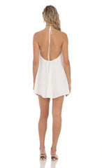 Embroidered Mock Neck Dress in White