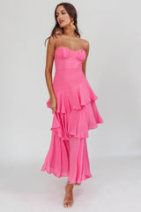 Madrid Summer Tiered Ruffle Maxi Dress Pink