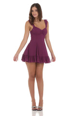 Chiffon Ruffle Strap Dress in Plum