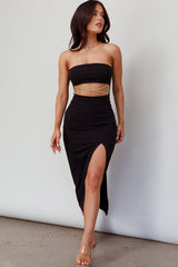 Nohemi Strapless Diamante Midi Dress Black