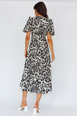 Summer Land V-Neckline Midi Dress Floral Beige