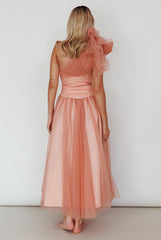 Let's Elope Bow Shoulder Midi Dress Lipstick