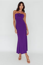 Ibiza Sunset Bust Flower Midi Dress Purple