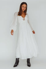 Kylin Balloon Sleeve Tied Bust Maxi Dress White