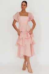 Giavana Puff Sleeve Layered Maxi Dress Baby Pink