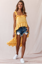 Jacinta High-Low Ruffle Strap Top Mustard