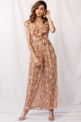 Marcia Ruffle Strap Wide Leg Jumpsuit Tan