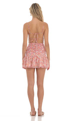 Floral Ruched Ruffle Dress in Pink