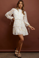 Beatrix High Neck Balloon Sleeve Dress Floral Yellow