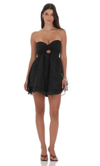 Dotted Cutout Babydoll Dress in Black