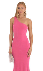One Shoulder Maxi Dress in Pink
