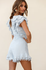 Must Be Nice Frill Shoulder Circle Trim Romper Steel Blue