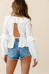 Candid Long Sleeve Split Back Top White