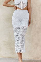 Milano Crochet Lace Midi Skirt White