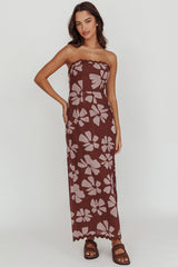Cypress Floral Strapless Maxi Dress Brown