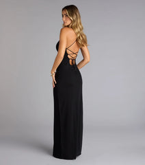 Adriane Beaded Floral Lace-Up Formal Dress