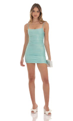 Shimmer Ruched Bodycon Dress in Aquamarine